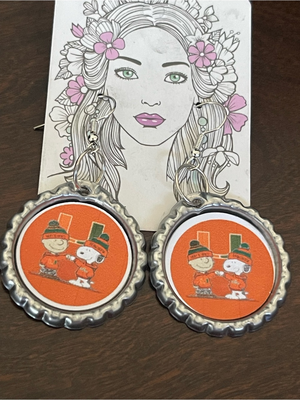 Orange Snoopy & Friend Bottle Cap Dangle Earrings